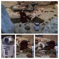 In the distance, a cry from a Tuskin Raider is heard. BEN: "I think we better get indoors. The Sandpeople are easily startled but they will soon be back and in greater numbers." Luke and Ben begin to move towards the Speeder as Artoo lets out an alarming beep causing Luke to remember something. He looks around. LUKE: "Threepio!" Luke hurries back towards the canyon. #starwars #anhwt #starwarstoycrew #jbscrew #blackdeathcrew #starwarstoypix #starwarstoyfigs #toyshelf

